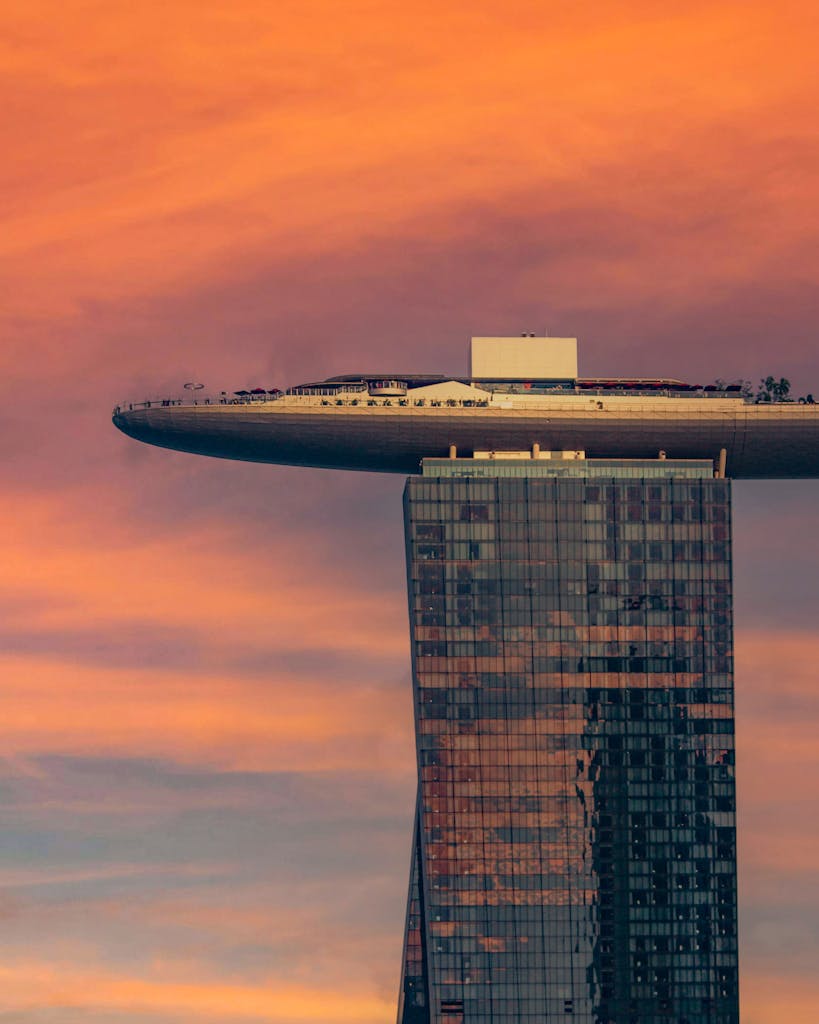Stunning twilight view of Marina Bay Sands with vibrant sky in Singapore.